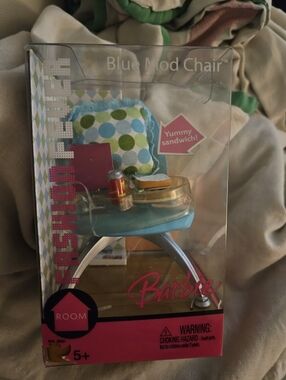 Barbie Turquoise Mod Chair with Polka Dot Pillow and Silver Legs. $8